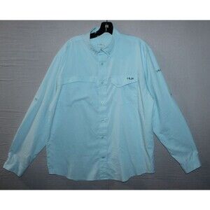 HUK Performance Fabrics Men's Button Down Fishing Shirt Large Long Sleeve Aqua